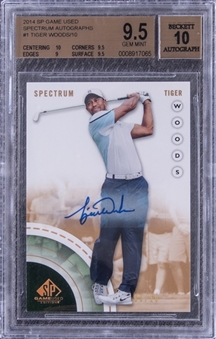 2014 SP Game Used "Spectrum Autographs" #1 Tiger Woods Signed Card (#03/10) - BGS GEM MT 9.5/BGS 10